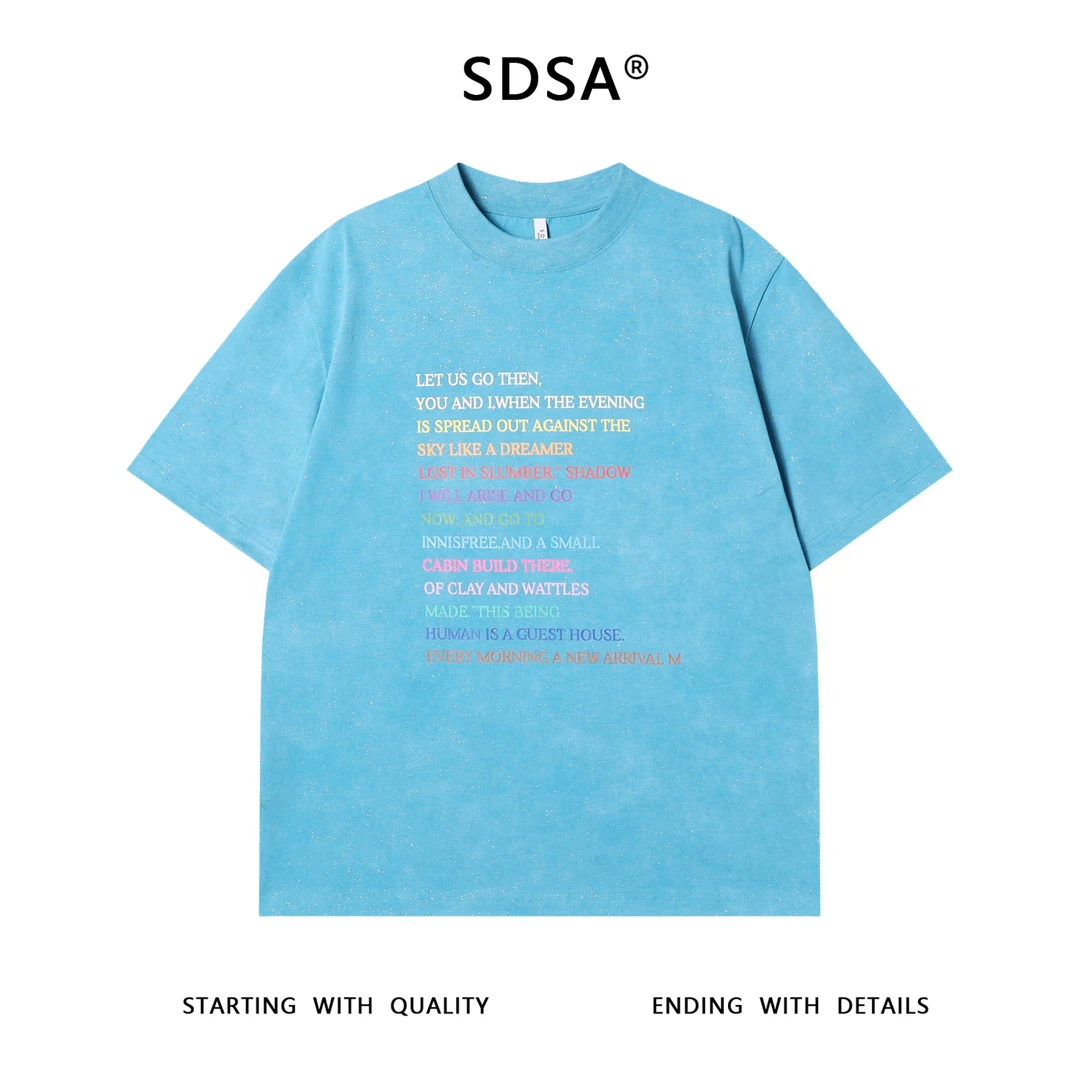 夏季高级感新款男士洒金彩色印花字母圆领短袖T恤百搭时尚上衣