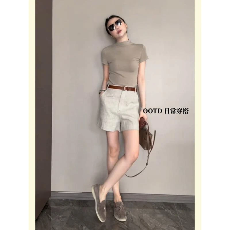 THEORY ERROR夏季2025新款老钱风小个子休闲短袖t恤上衣燕麦色亚