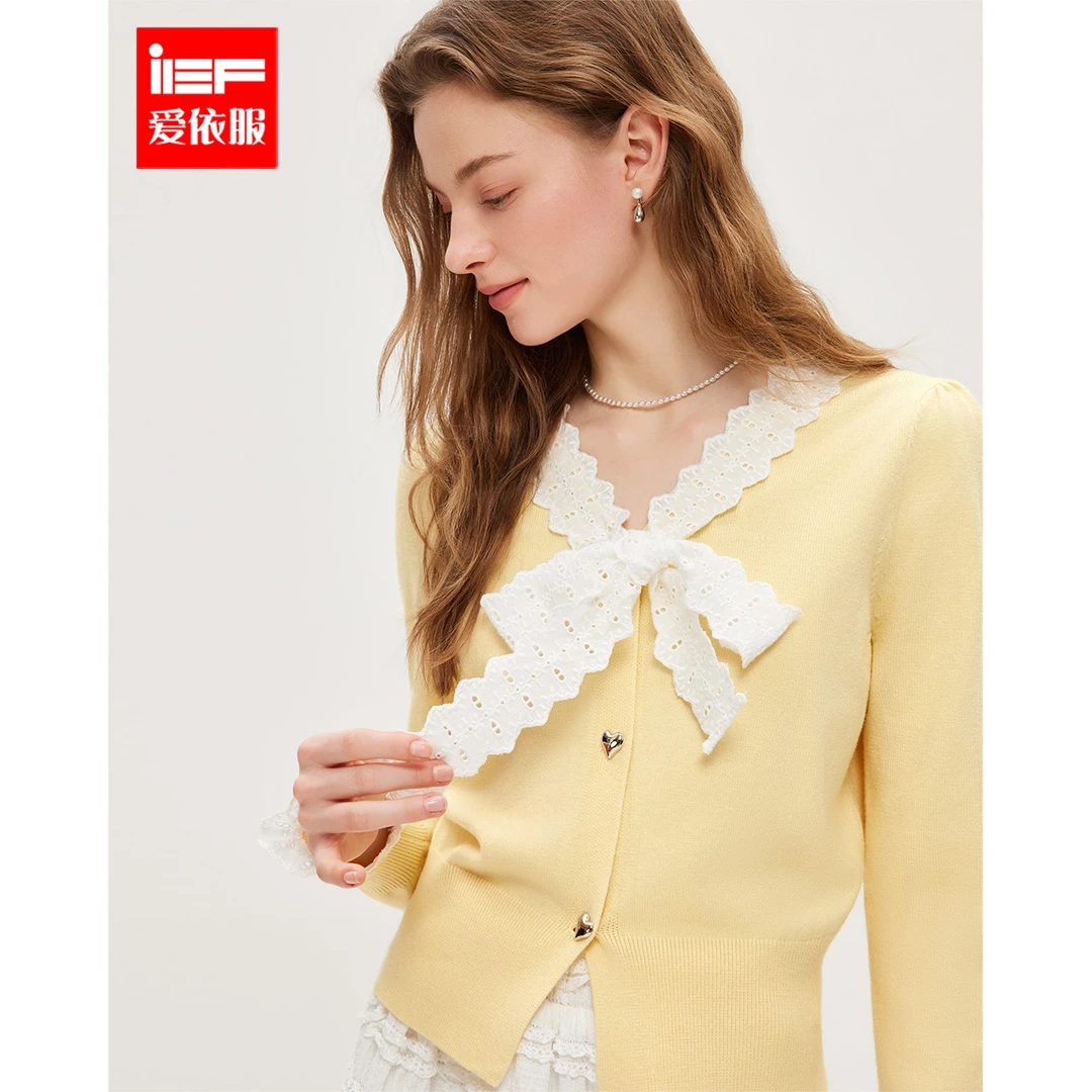 IEF/爱依服早春新款法式温柔洋气小女人气质通勤V领百搭毛织上衣