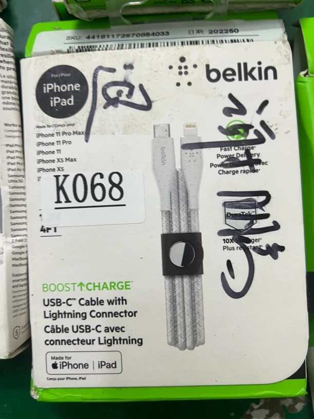 9新  捡漏belkin USB-C线缆(带L连接器)编号K068