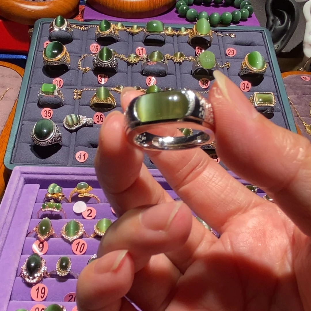 一***树和田玉（碧玉）银S925镶嵌戒指