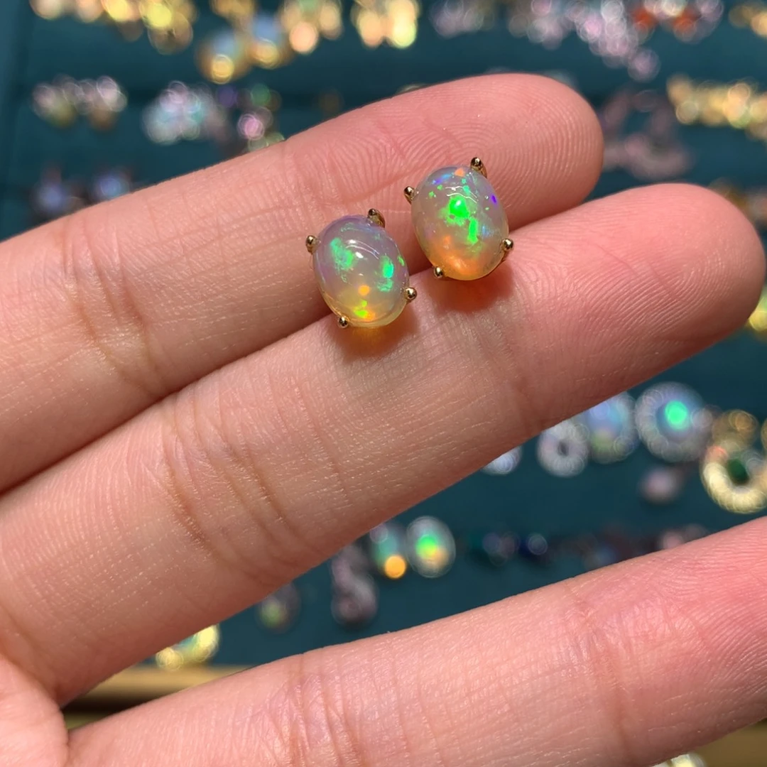 银S925镀金镶嵌欧泊耳钉