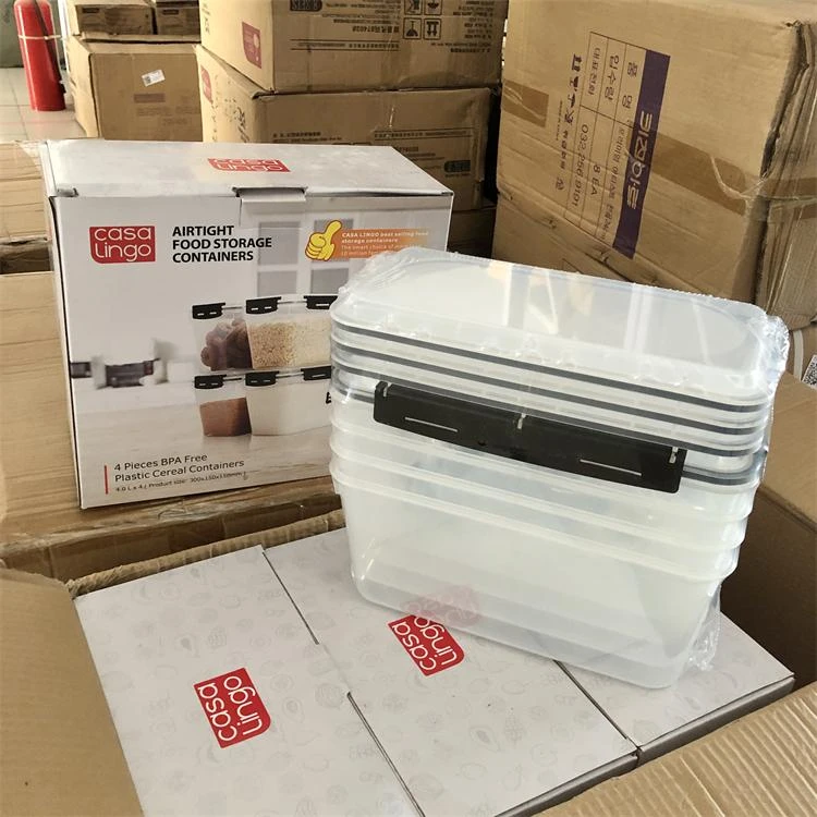 4个装食品保鲜盒密封防潮箱大容量透明塑料收纳硅胶密封圈意面盒