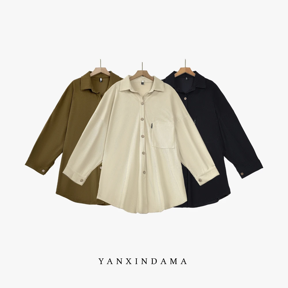 大码女装280斤胖MM韩版设计感宽松简约百搭长袖衬衫外套78801#