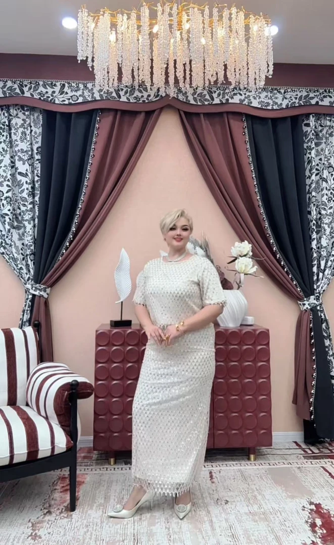 【A073】时尚新款民族风迪拜土耳其重工服饰珍珠白色长款连衣裙