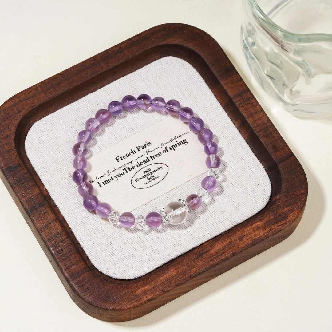 【紫藤冰烁】紫水晶与白水晶搭配的大颗水晶手串原创设计女款手串