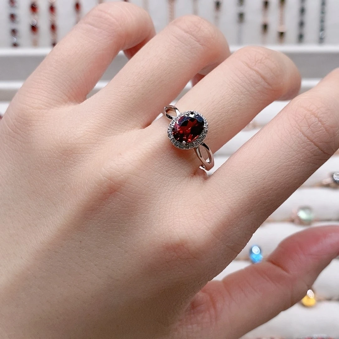 石榴石戒指银S925镶嵌开口