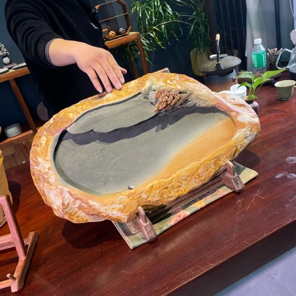端砚石手工雕刻茶盘62/34/10