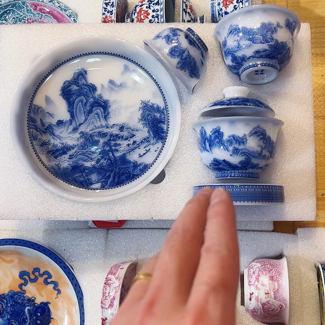 感***-璞玉材质溪山行旅图五件套