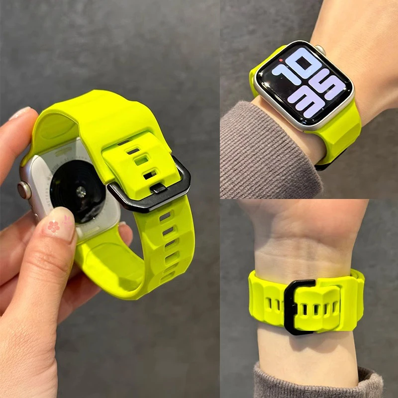 适用iwatch10/9/8/7/6波浪纹硅胶表带苹果手表Ultra2高级感运动潮