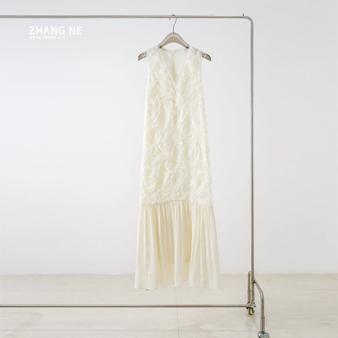 【ZHANG NE】春季新款立体盘带绣花流光纱拼接连衣裙-25072012009