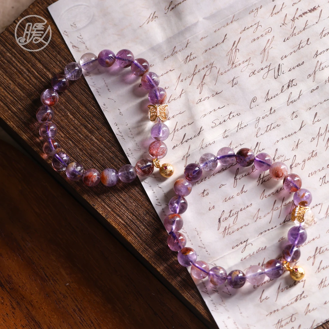 单圈紫幽灵水晶手串8mm+搭配把把壶手链F4824多样性发一