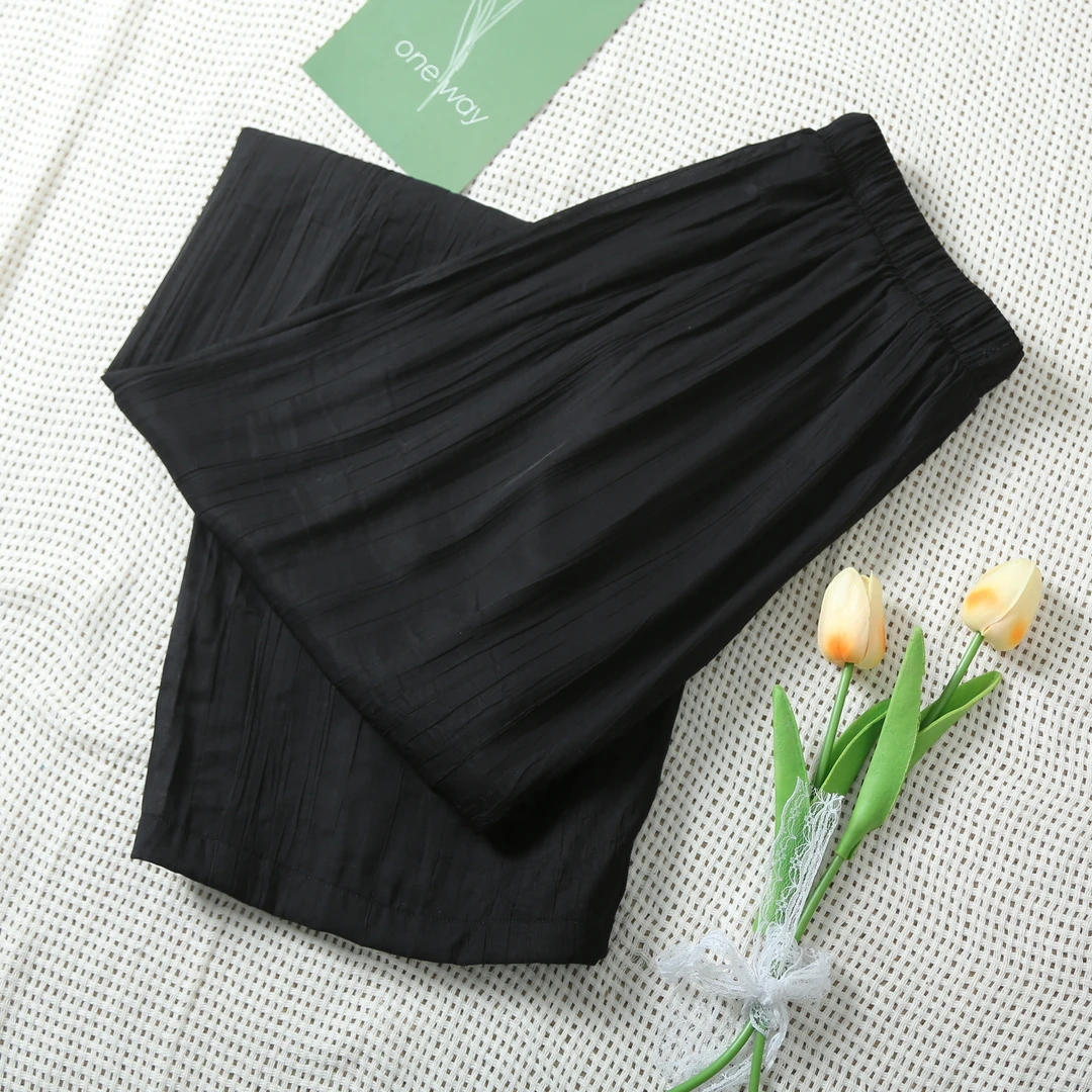 夏季女士轻薄褶皱肌理感山本垂感宽松休闲裤1F684（个别微色差）