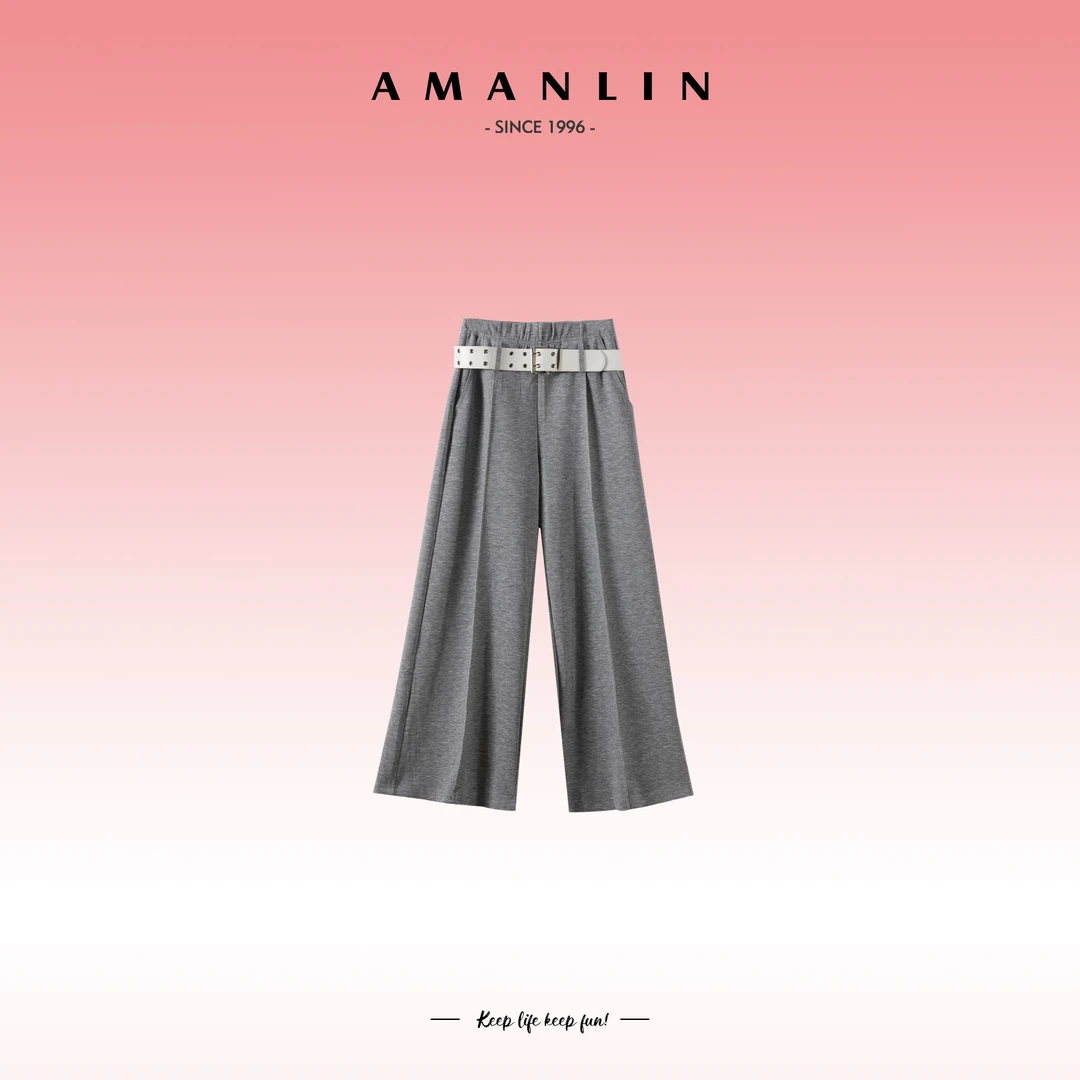 AMANLIN/阿謾琳2025年春季灰色高腰显瘦直筒长裤休闲裤F595678