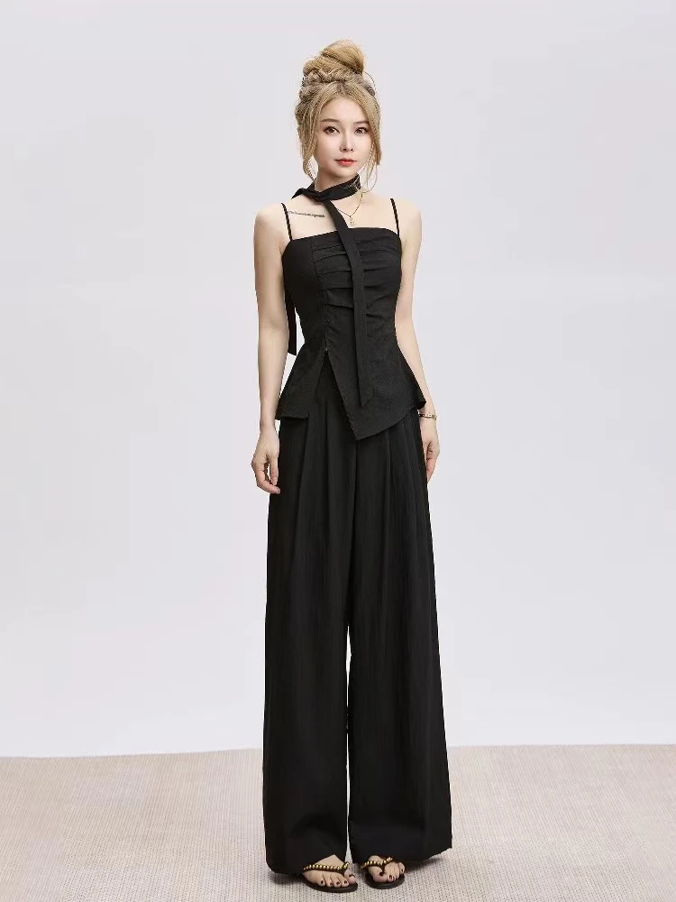 杂款链接时尚女装镂空阔腿吊带套装设计师连体西装