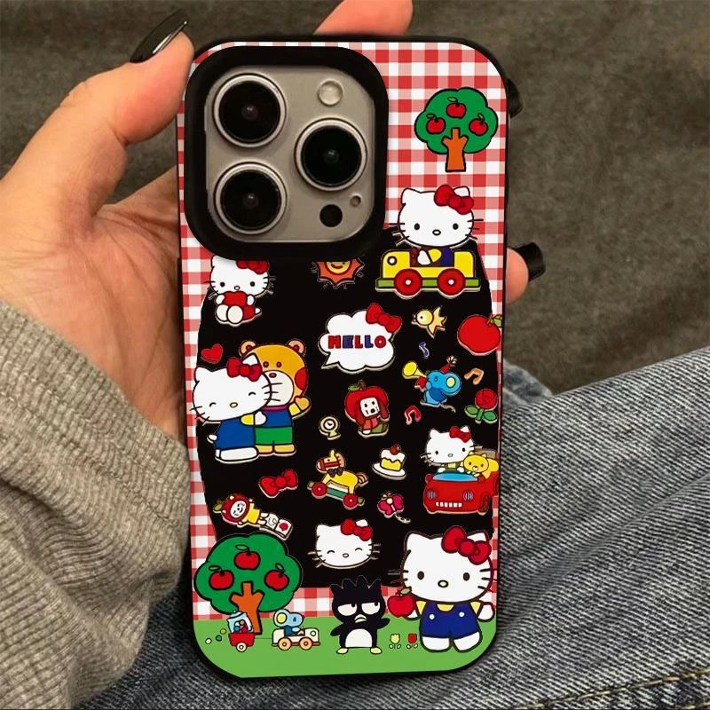 SMBLCE红格纹kt猫适用iPhone16/15pro果冻手机壳华为vivo小米oppo