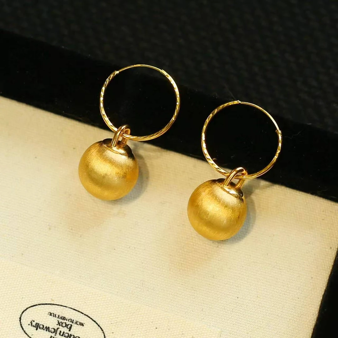 【诗诗专属】18k金12mm+拉丝金球耳圈款套装 四件套 百搭时尚