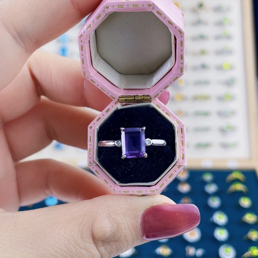 银S925镶嵌紫晶戒指简约款戒指
