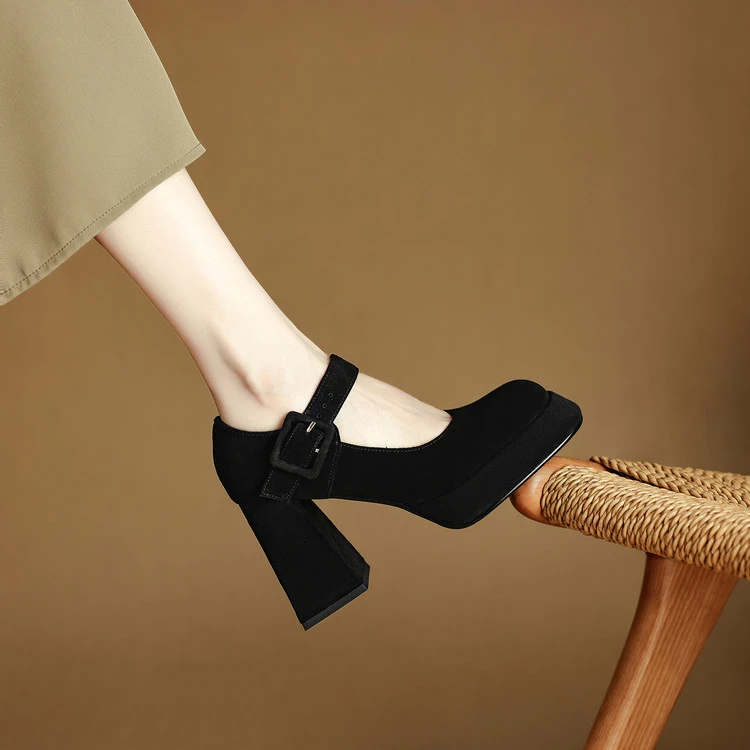 【高跟鞋粗跟玛丽珍鞋一字带防水台2025年新款性感辣妹芭比鞋推荐