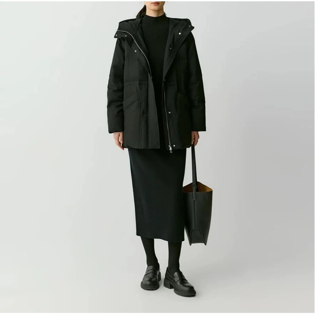 小禾冬季新款羊毛白鹅绒黑色连帽羽绒服 外套