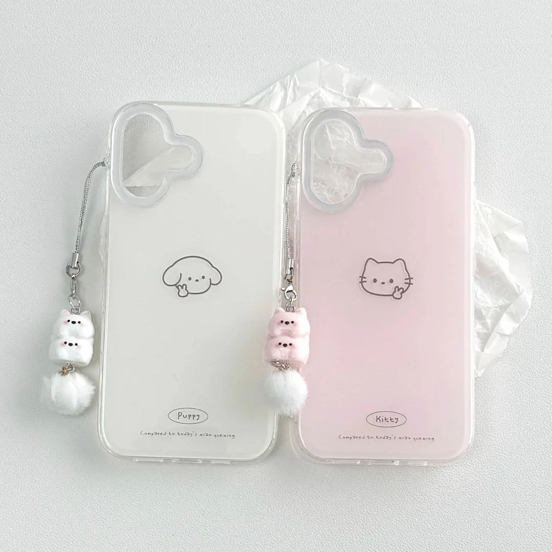适用可爱比耶猫狗苹果17promax大孔手机壳华为oppo小米15vivo挂件