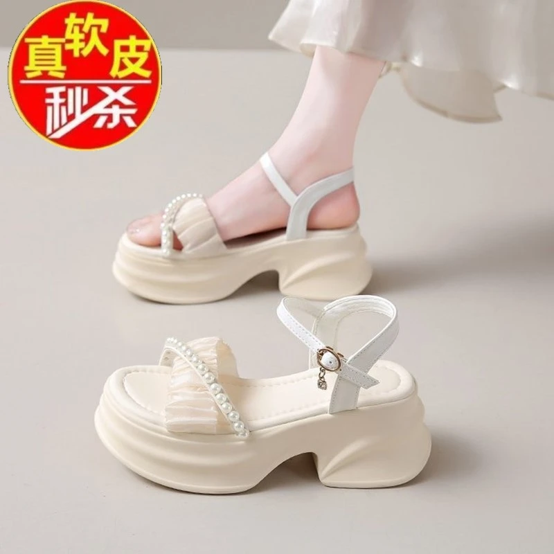 品牌断码真软皮网红凉鞋女新款厚底罗马鞋女爆款轻便防滑沙滩鞋女