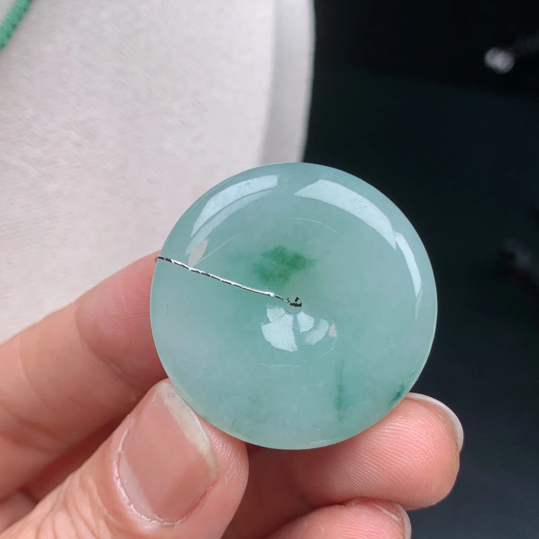 缅甸天然A货翡翠飘花平安扣吊坠 尺寸32.3-6.3mm饱满大气时尚