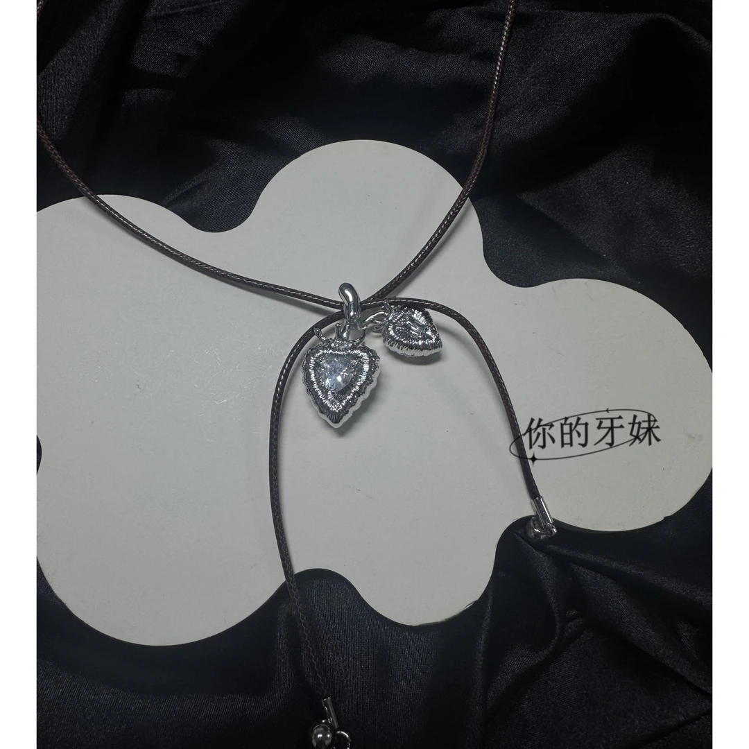 合金项链 拉丝双爱心项链XL637设计师ins精致轻奢百搭