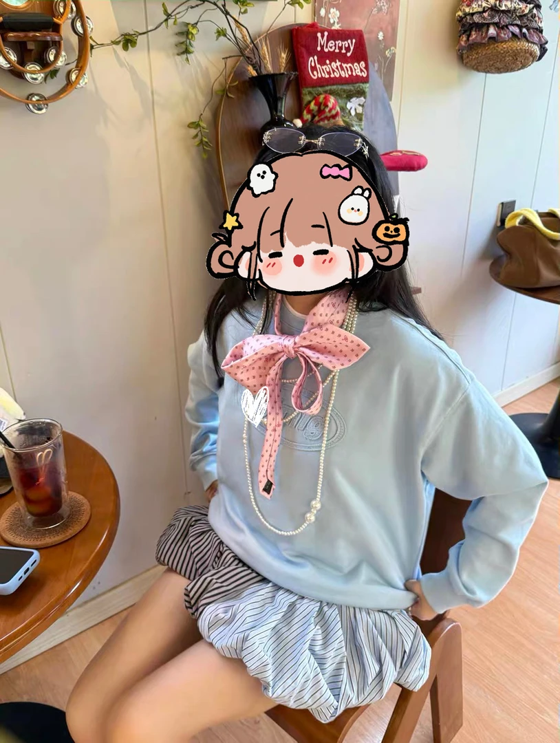 【MM+重磅贴布绣圆领卫衣】25年新款！情侣上衣韩版男女同款