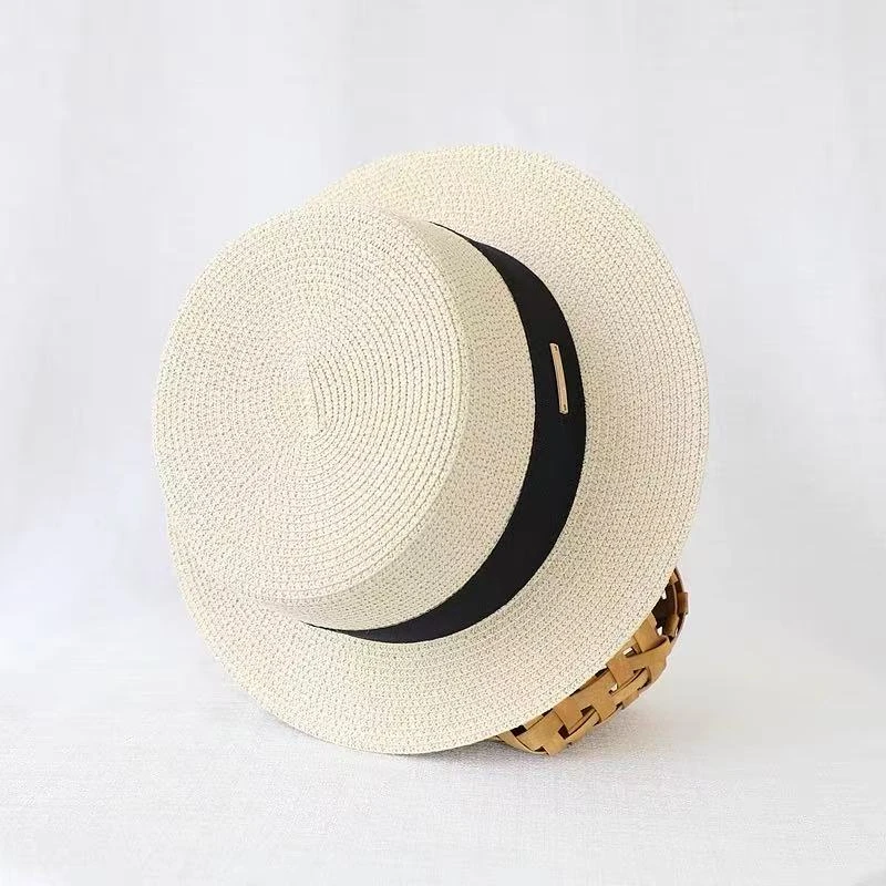 平顶法式网红草帽女款夏季新款英伦复古礼帽海边度假宽檐遮阳礼帽