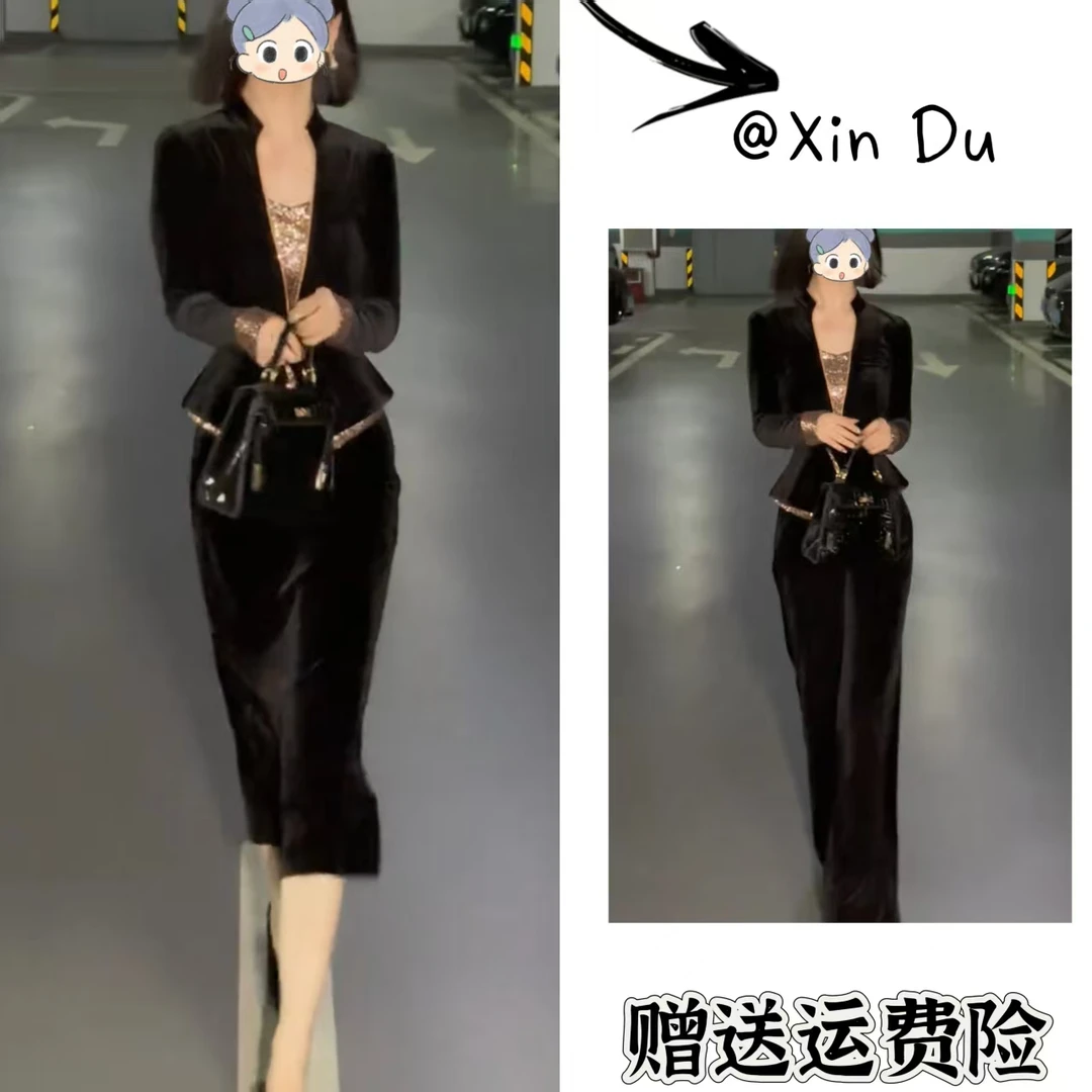 2025秋季新款时尚显瘦气质女士网红洋气两件套百搭款D23291