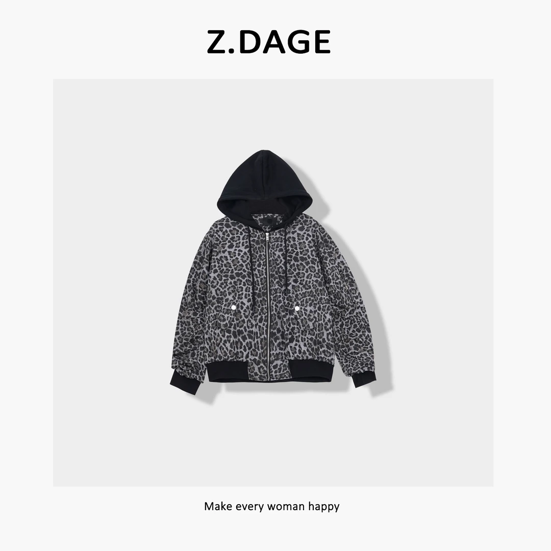z.dage-‘豹瘦’时尚个性早春款百搭短款连帽撞色外套-8554