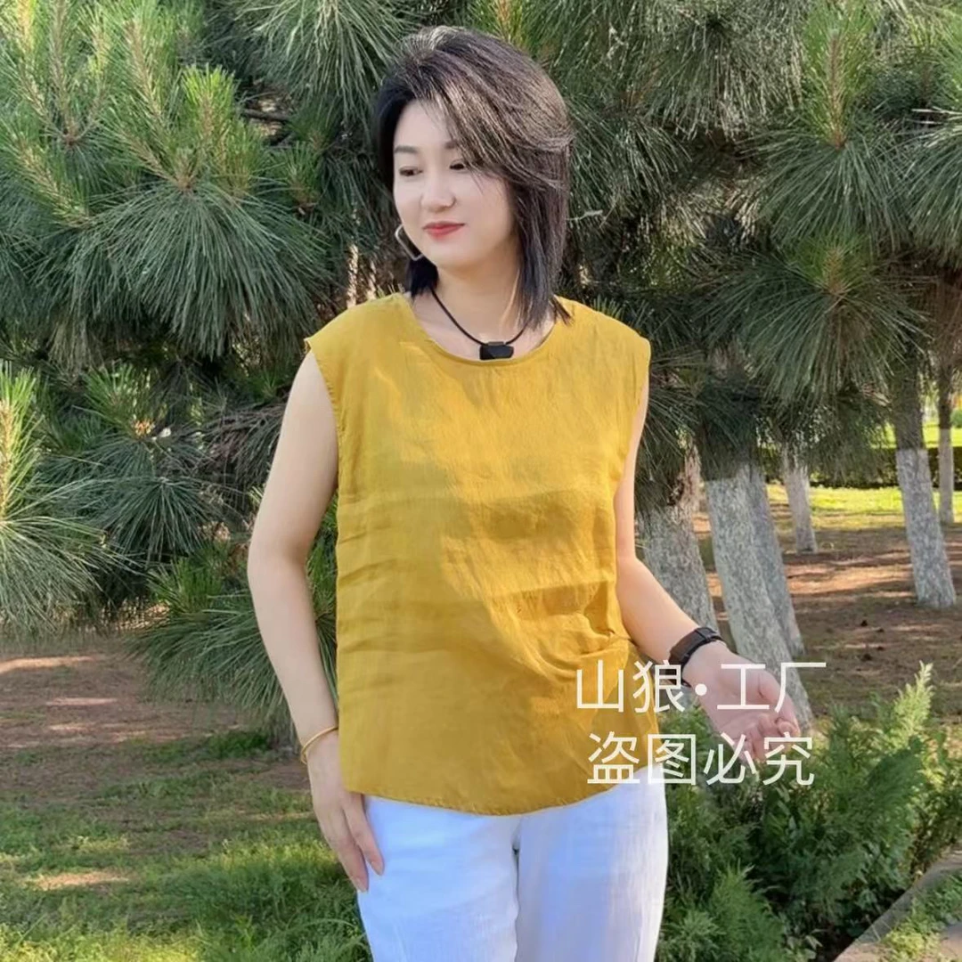 777款亚麻坎肩收腰后背扣（衣长61）卡码拍大
