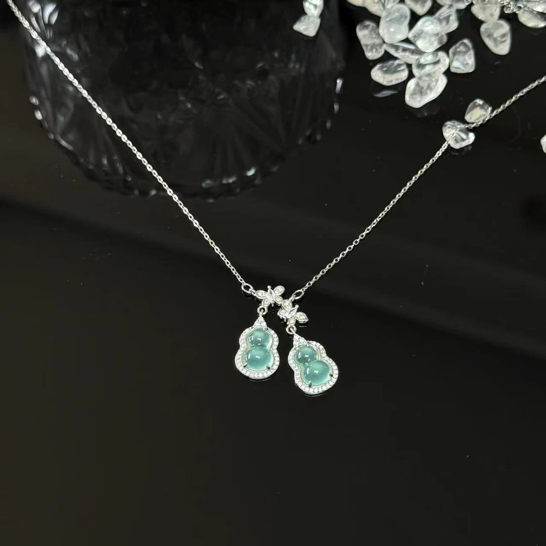 铜合金合成锆石项链 轻奢百搭【双葫芦福叠】原创设计师项链-8003