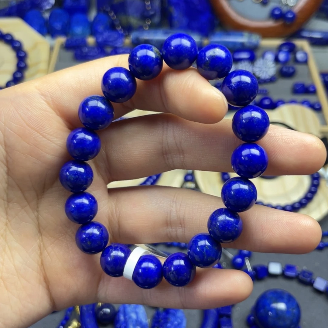 青金石未镶嵌圆珠手串10+