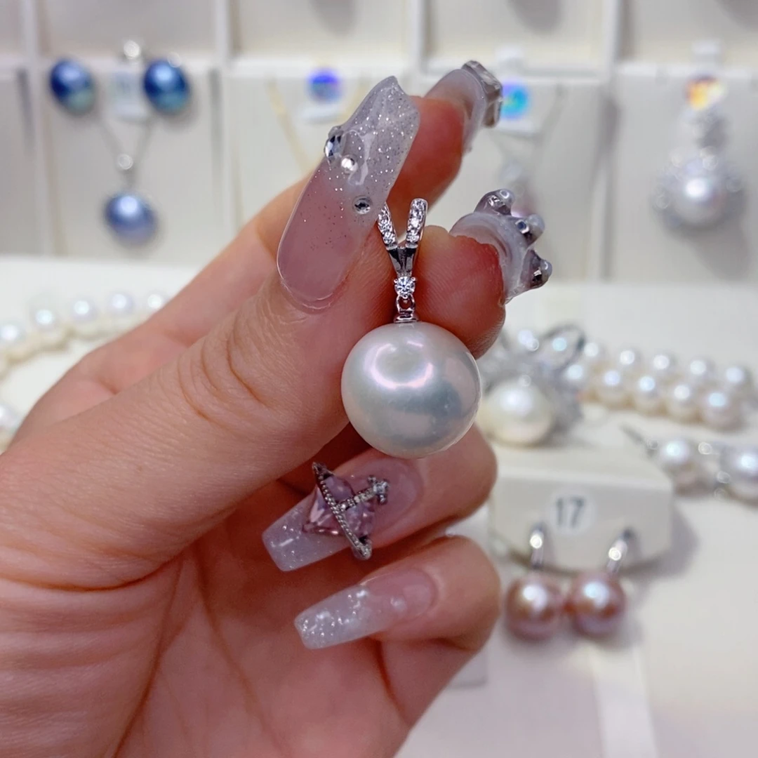 淡水珍珠银S925镶嵌吊坠(赠链)14➕