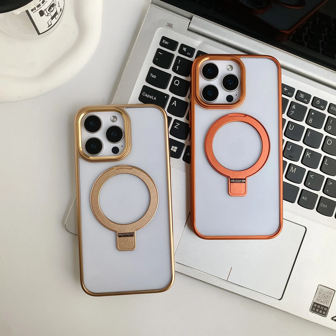 新款iP14ProMaxMagsafe磁吸带支架适用苹果14PM手机壳防摔高级感