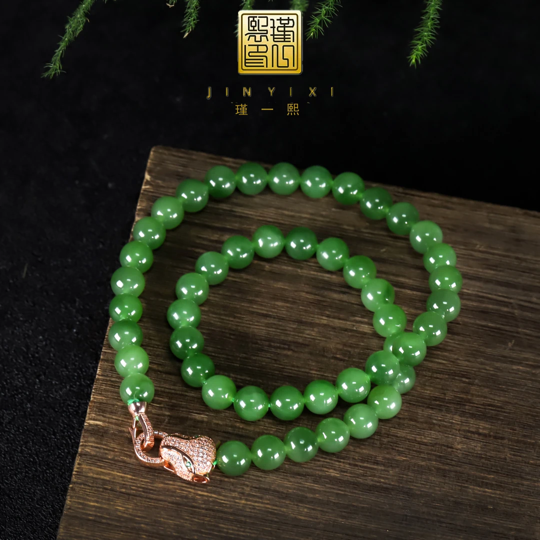 和田玉碧玉豹头阳绿项链XL029多样性发其一