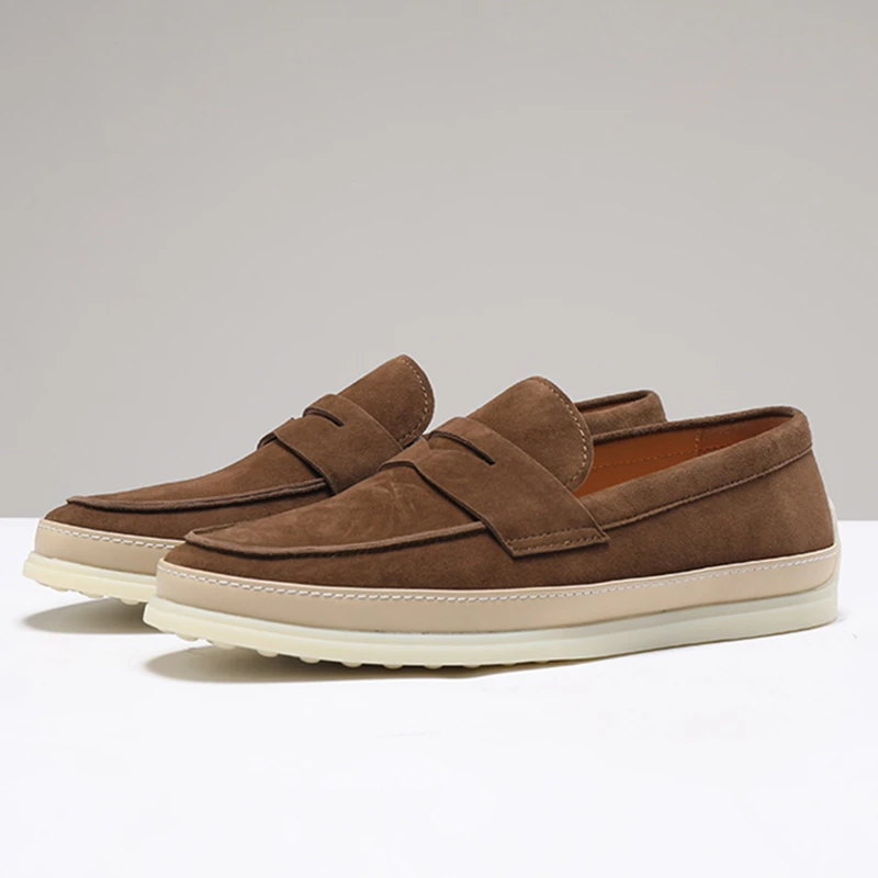 春夏英伦羊猄反绒乐福鞋真皮男士皮鞋便鞋休闲透气舒适单鞋潮流