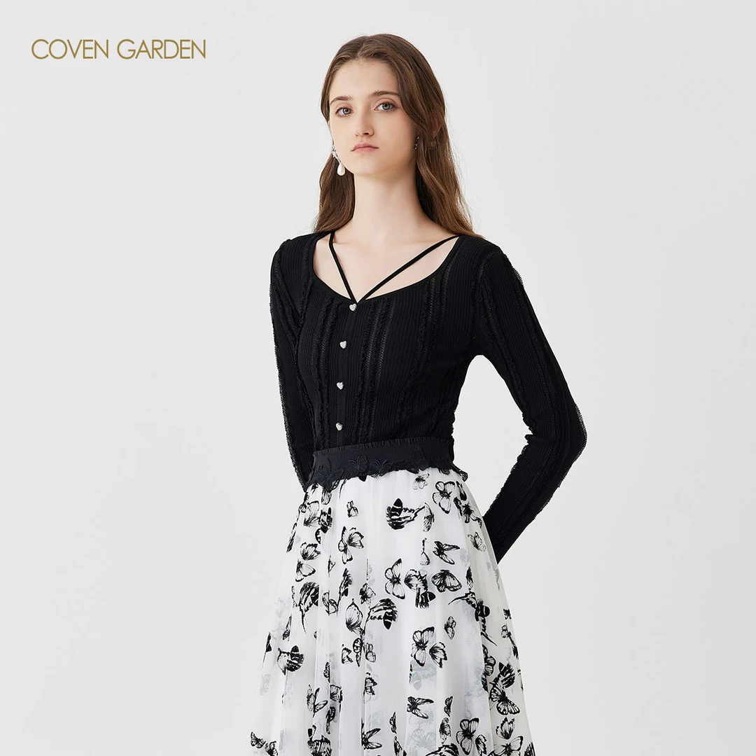 哥文花园 百搭挂脖领毛绒边针织衫女 CLA1033140