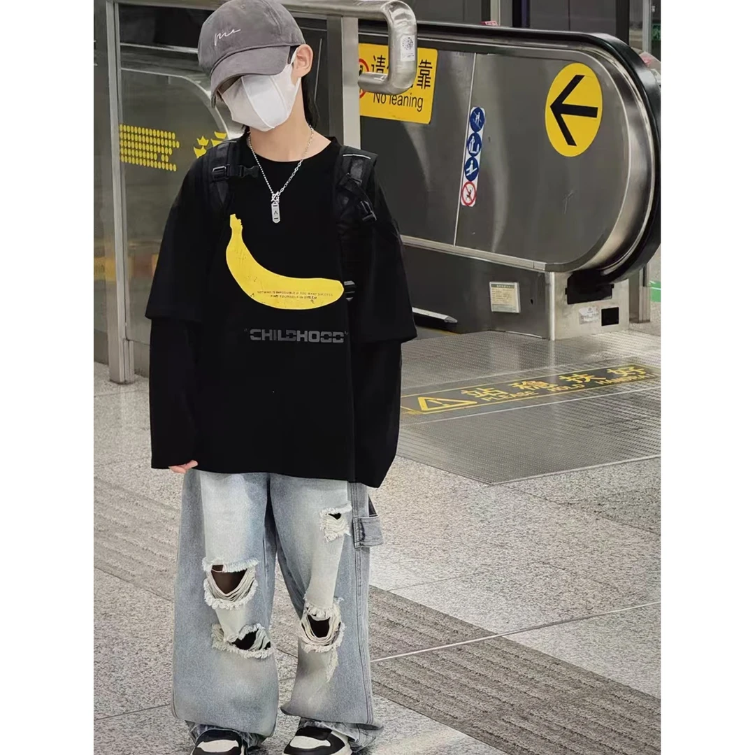 男童长袖T恤棉春秋款内搭秋季新款儿童秋装上衣假两件打底衫潮t