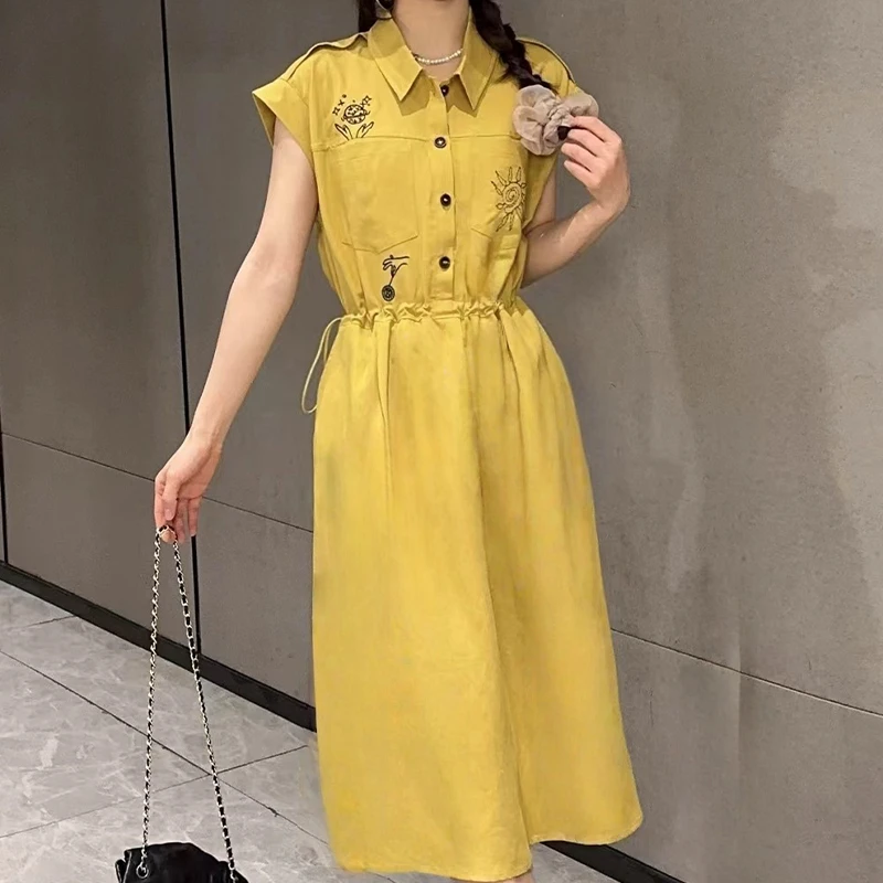 连衣裙显瘦气质时尚休闲夏季收腰复古小众减龄宽松翻领中长款