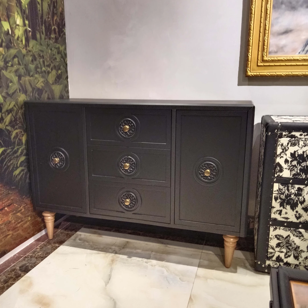 美式新中式复古客厅家用简约玄关古典两门三斗柜收纳柜120*45*80