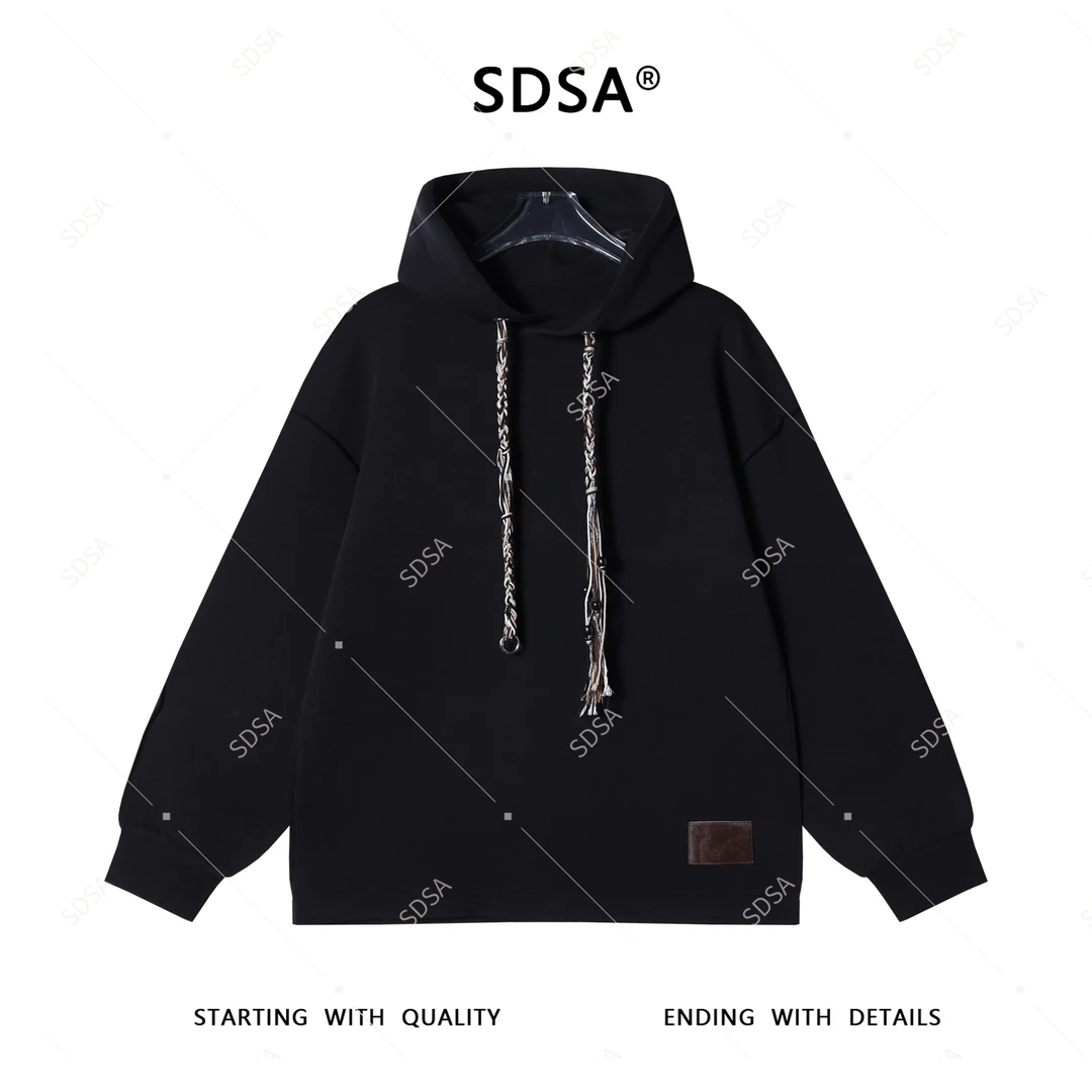 SDSA男士2025新款轻奢痞帅男装简约纯色抽绳连帽卫衣百搭宽松上衣