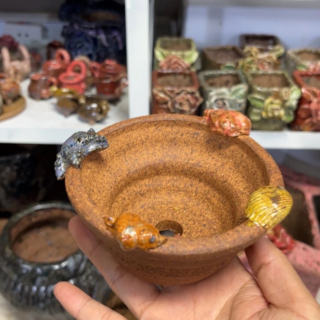泥塑古镇炻陶花盆