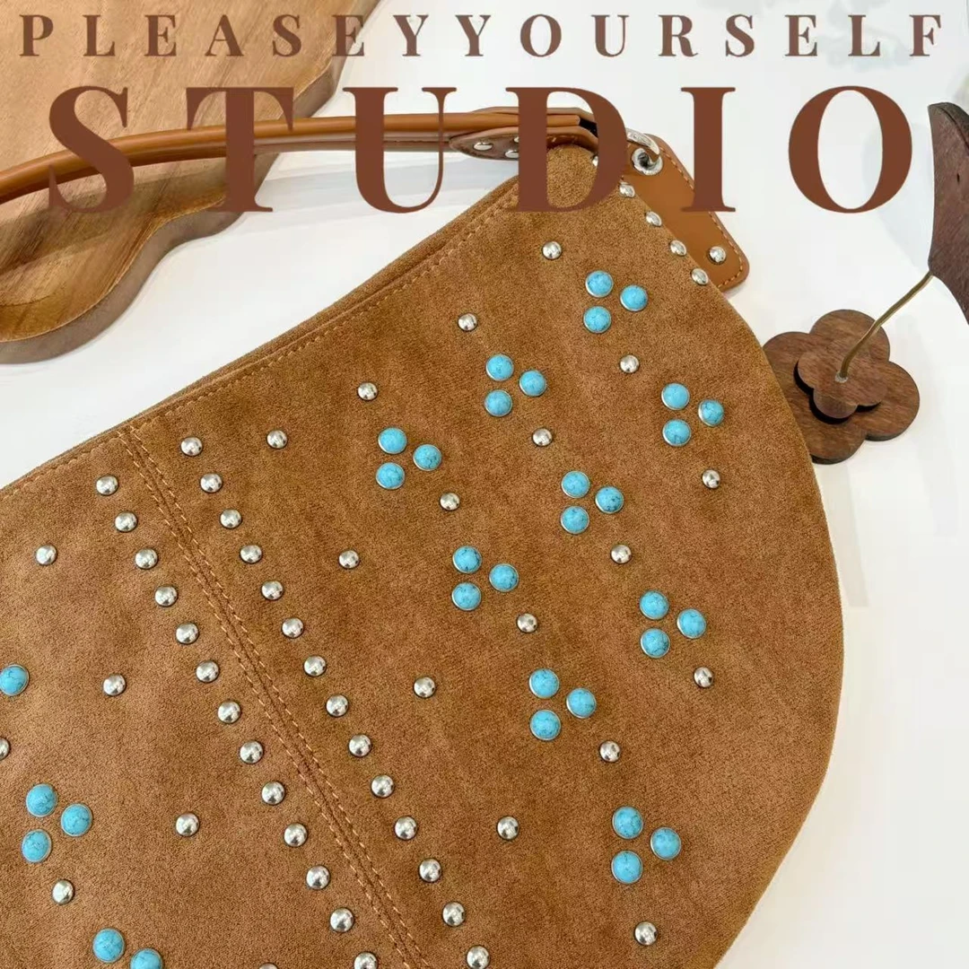 「月牙包」夏苒推荐小众设计款镶嵌民族风单肩月牙马鞍包