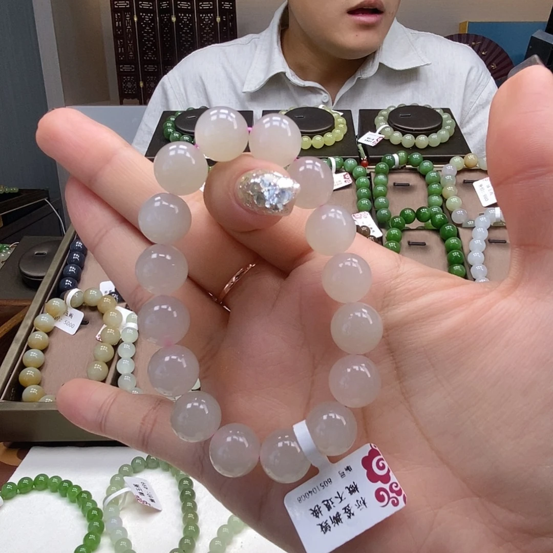 未镶嵌手串和田玉藕粉10mm
