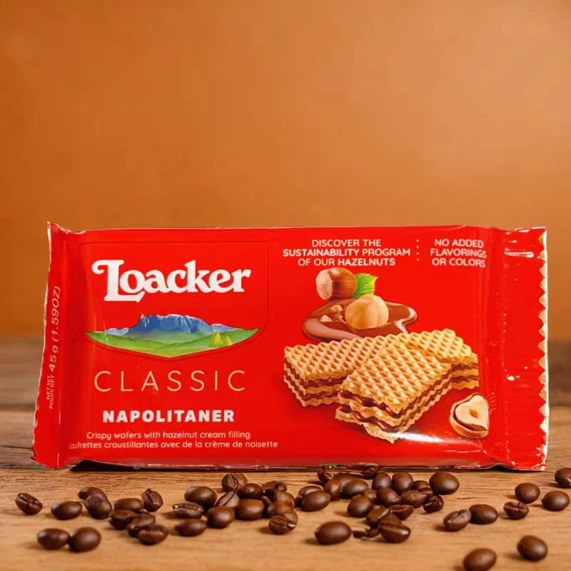 25年9月到期 进口莱家榛子味片装威化45g独立包装 休闲零食