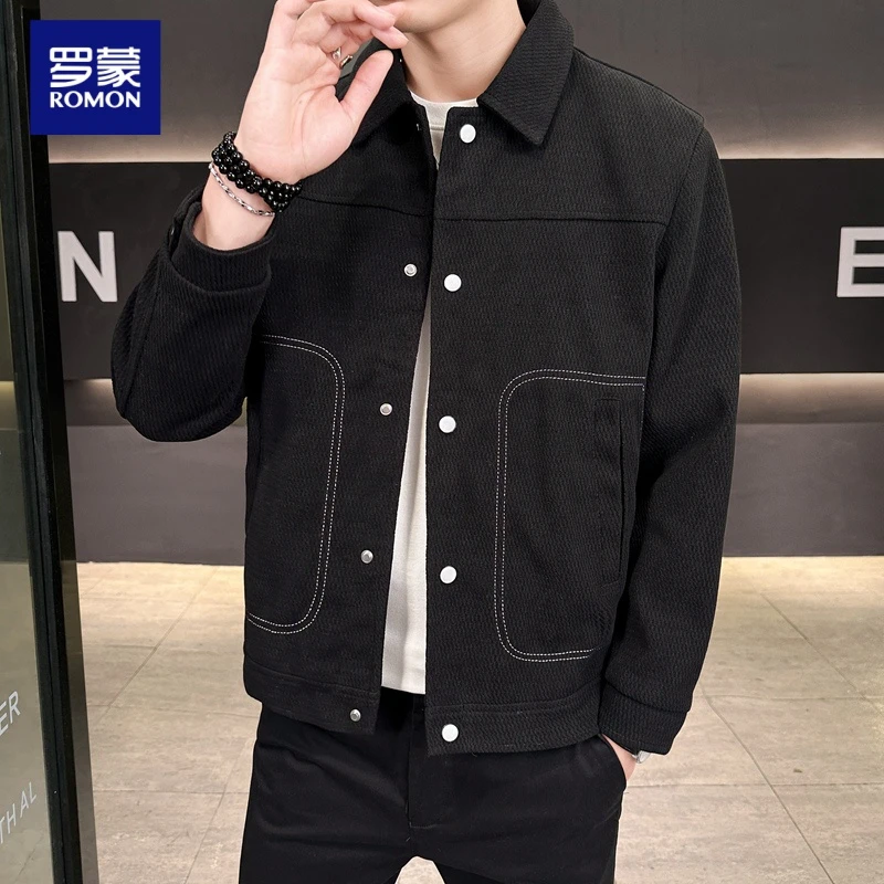 罗蒙高端明线夹克春秋季新韩版商务翻领痞帅时尚百搭休闲款外套