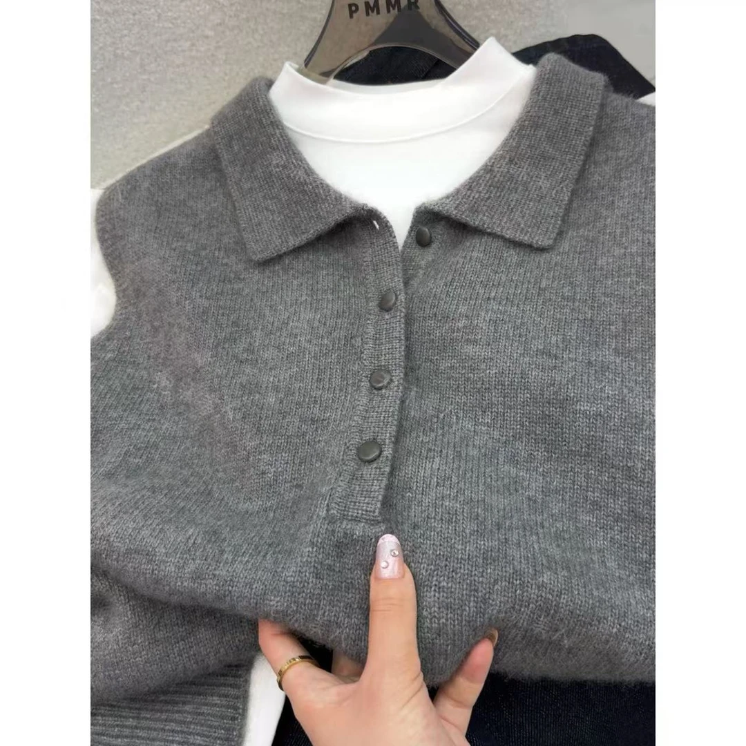 玉石扣马甲」版型超好软糯!无袖翻领叠穿显瘦针织马甲背心